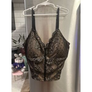 Charlotte Russe Black Lace Corset/Tank SzXL Lined Bra Zip Strap Adjust Festival